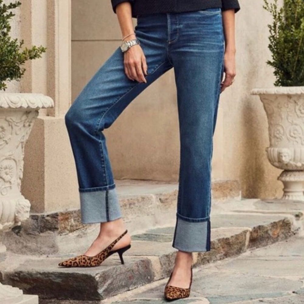 Evereve Cuffed Jeans Ever Straight Jean High Rise Blue Denim Size 29